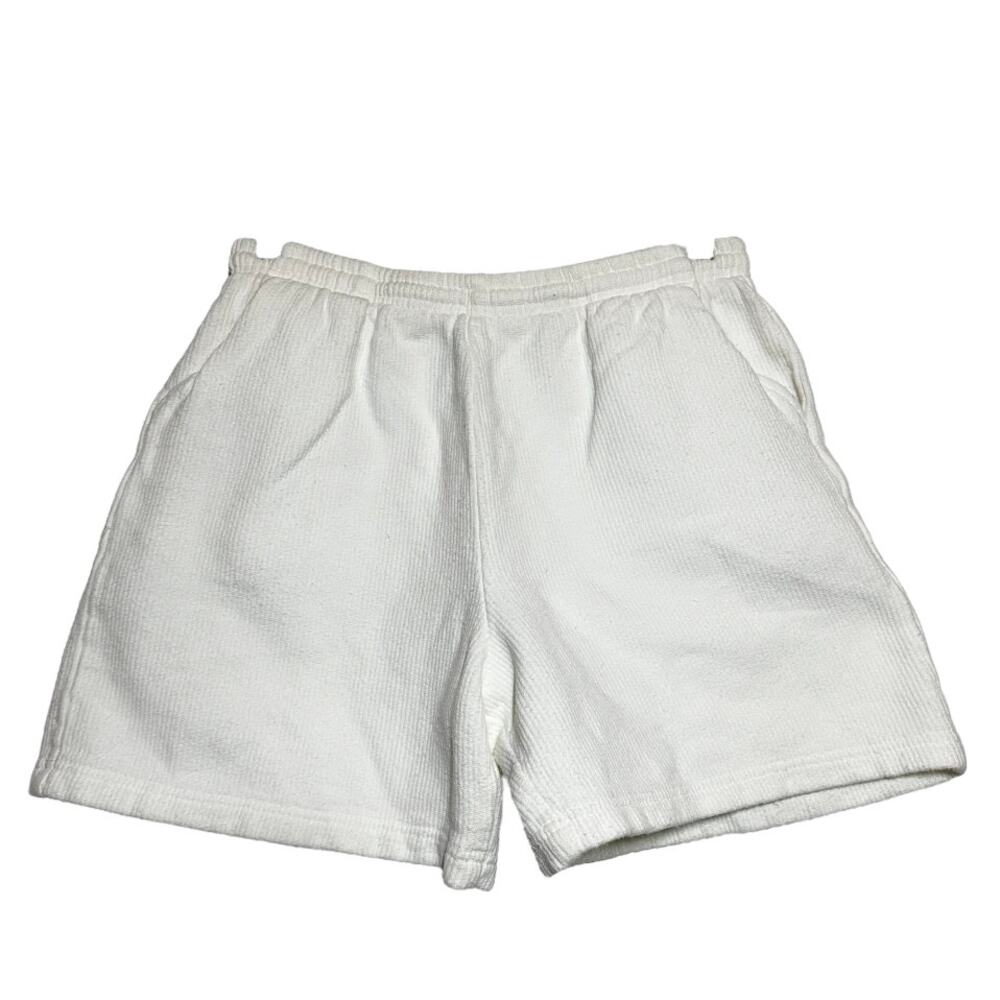 VTG Sansegal 90s Shorts 100% Cotton Ribbed Knit Drawstring Elastic Waist White S